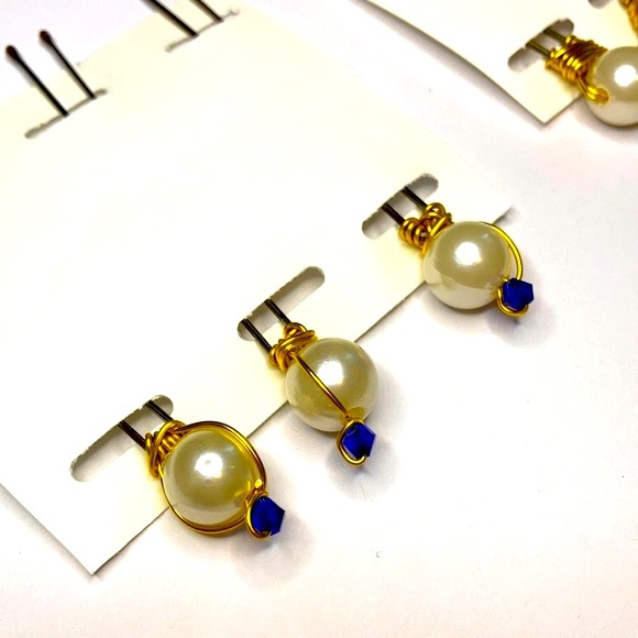 6 Gold and Pearl Bridal Pins (Blue & Purple) - Picture 1 of 4
